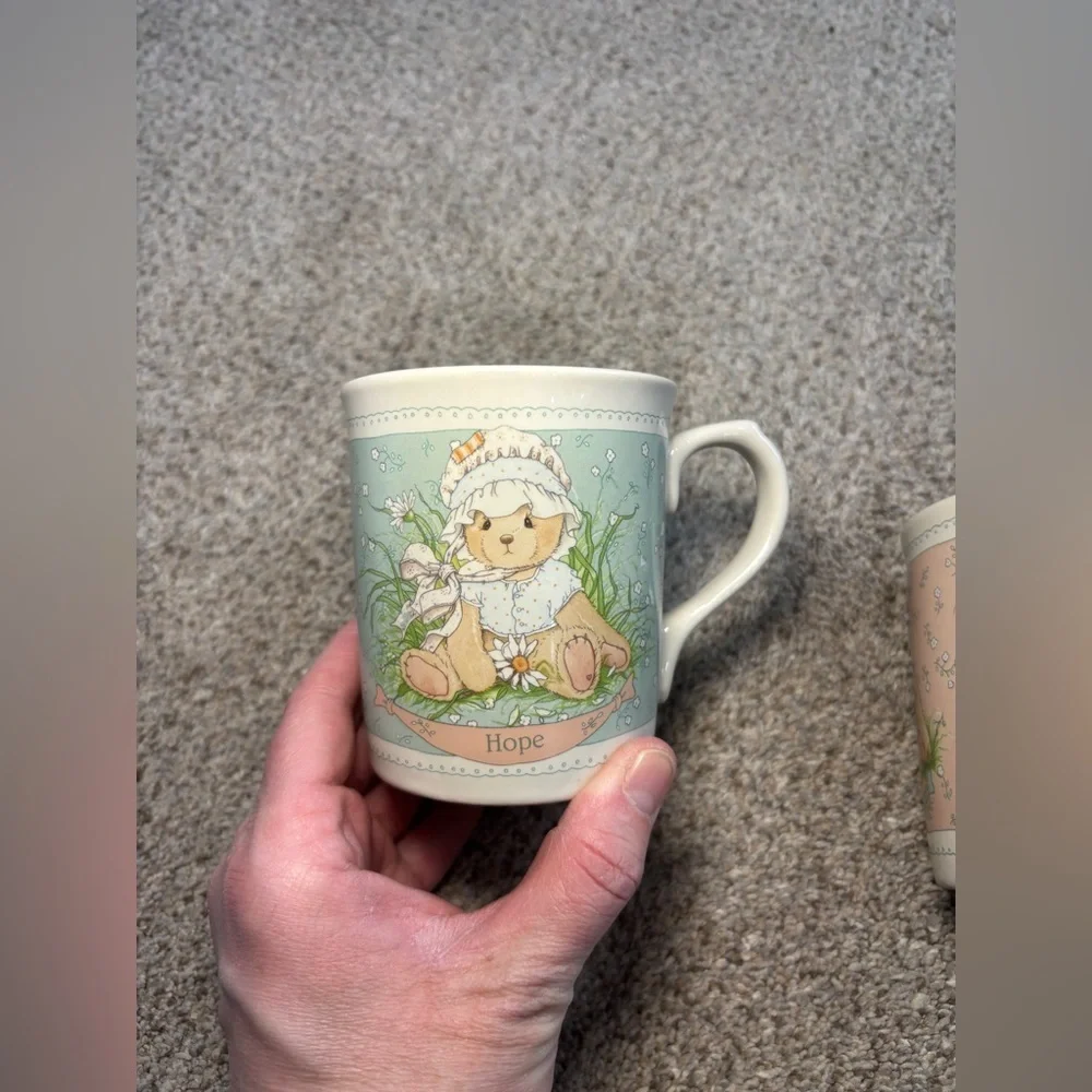 Vintage 1994 Priscilla Hillman Mugs ~ Teddy Bears ~ Love-Faith-Charity Set of 3
